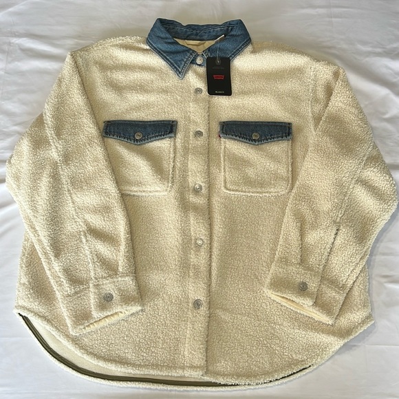 Levis Nola Shacket Shirt Jacket Almond Buff White Size XL NWT - Picture 10 of 15